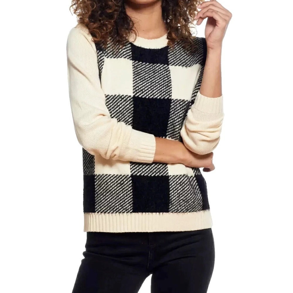 Original Weatherproof Vintage Black and Cream Buffalo Plaid Sweater Size XS - Picture 2 of 4